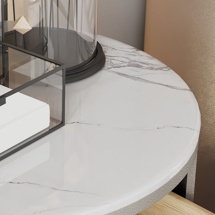 Modern Accent Table Nightstand Stone/Glass Nightstand with 2 Drawers