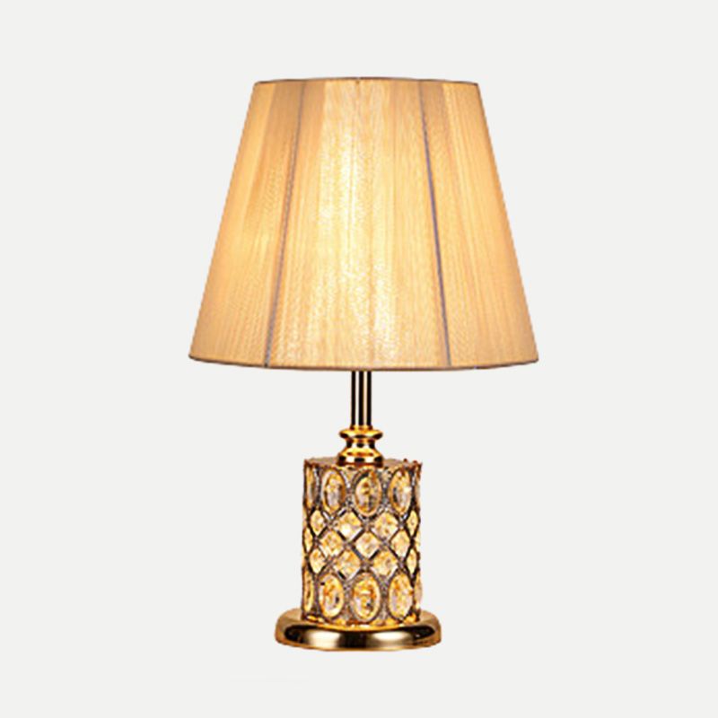 Contemporary Cylinder Reading Light Faceted Crystal 1 Bulb Night Table Lamp in Gold