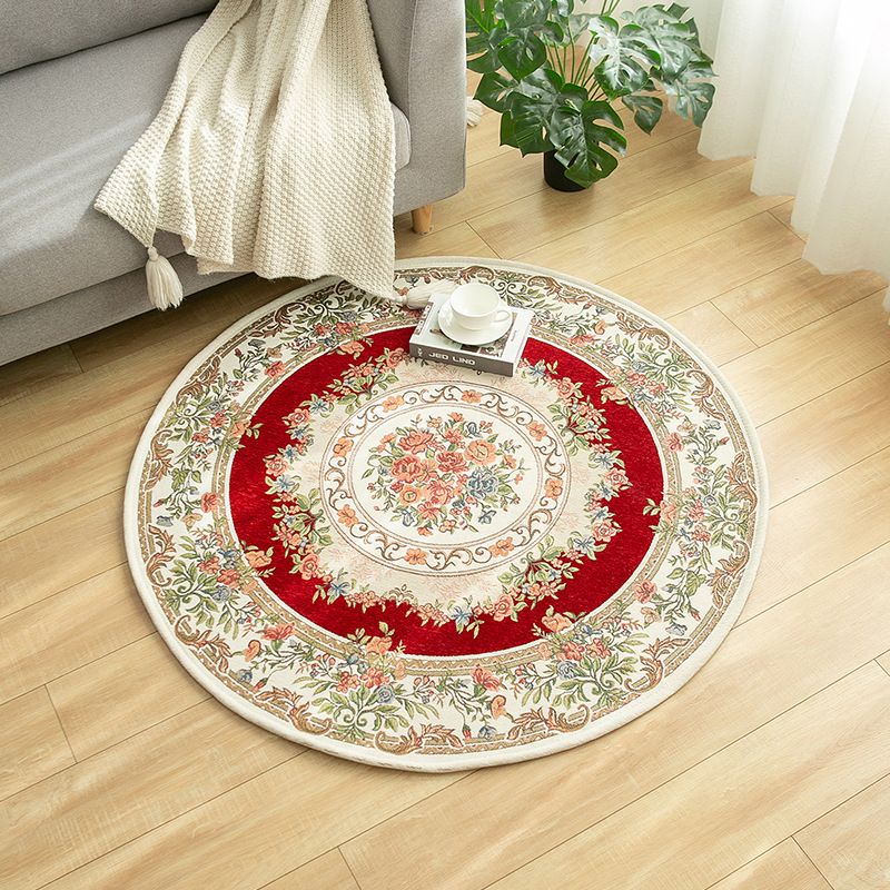 Green Traditional Rug Polyester Flowers Indoor Rug Washable Rug for Living Room