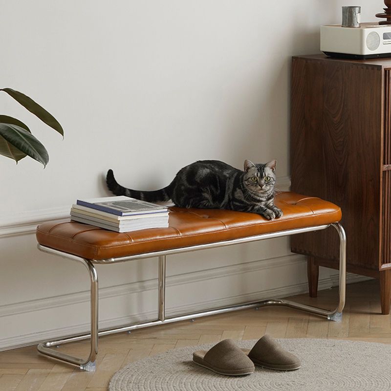 Industrial Rectangle Tufted Bench Faux Leather Bench for Living Room