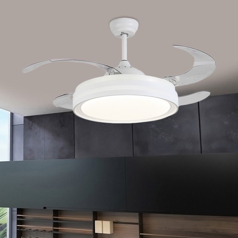 42" Width White Ring Ceiling Fan Lamp Modernism Acrylic LED Bedroom Semi Flush Mount Light Fixture with 4 Blades, Remote/Wall Control/Remote and Wall Control