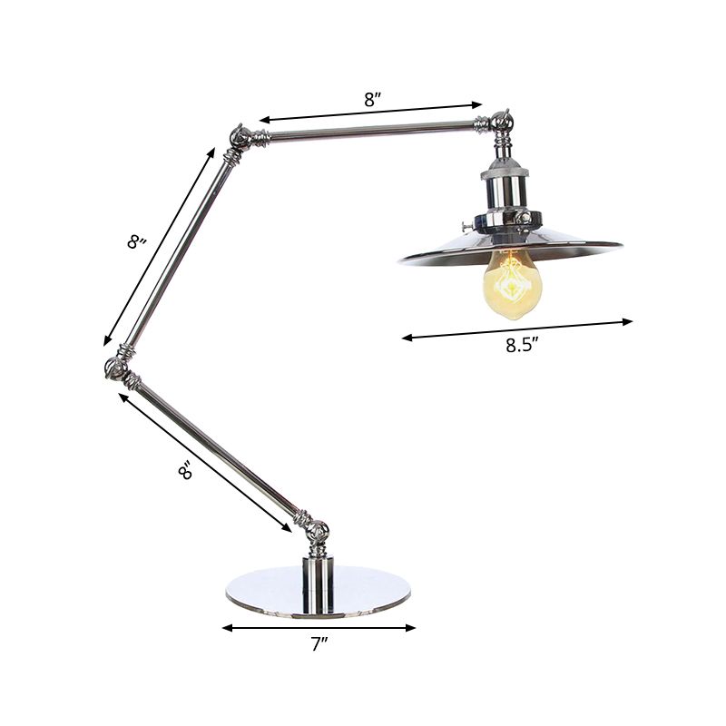 Éclairage de bureau d'étude effilée Metal 1 lumière de lecture industrielle Lumière Lumière avec 8 "+8" / 8 "+8" +8 "Longueur Bras en Chrome