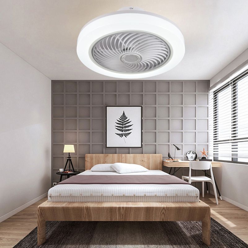 White Circular LED Ceiling Light in Modern Simplicity Wrought Iron Ceiling Fans with Acrylic Shade