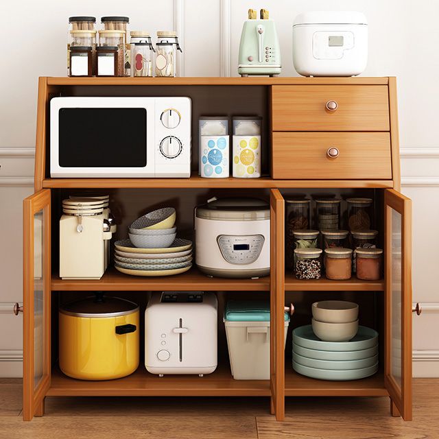 Brown Bamboo Dining Server Contemporary Sideboard Cabinet for Kitchen