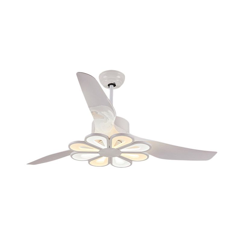 Metallic Flower Hanging Fan Light Contemporary 50" Wide LED White Semi Flushmount with 3 Blades