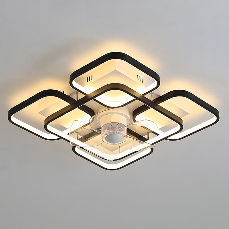 Modern Simple Metal Ceiling Fan Lamp Geometry LED Ceiling Fan Light for Living Room