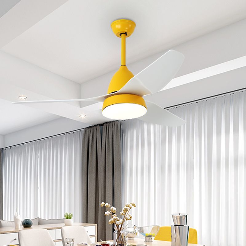 Modern 50" W LED Ceiling Fan Lighting with Acrylic Shade Grey/Yellow/Green Cone Semi Flush Lamp over Dining Table, 3 White Blades