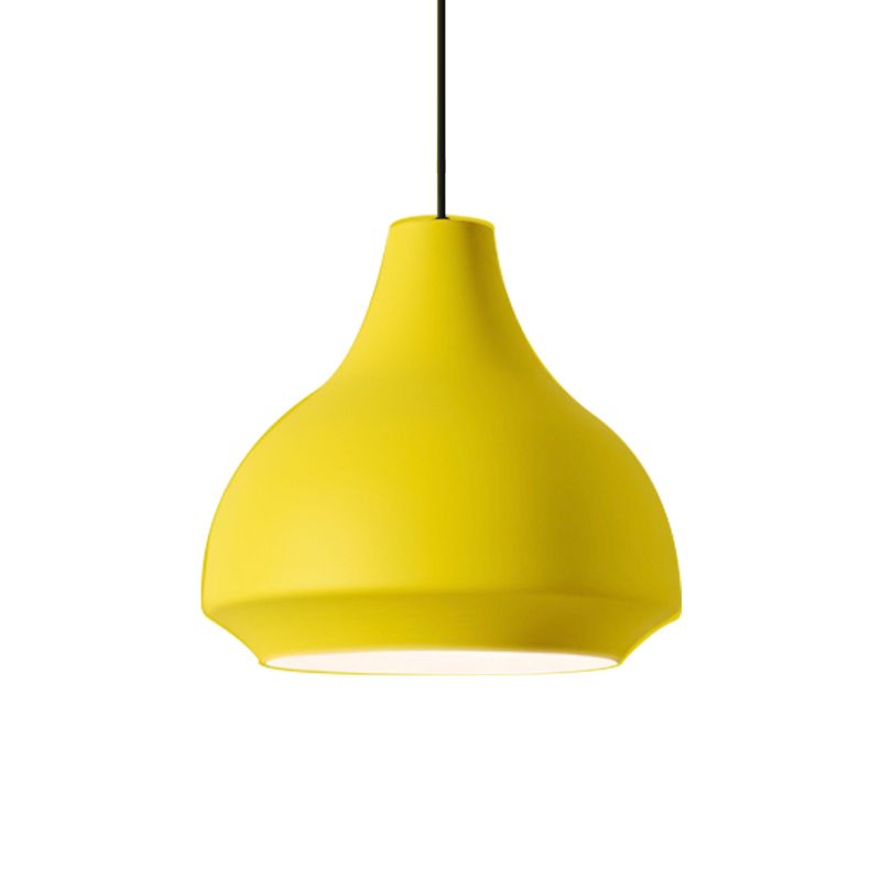 Single-Bulb Cafe Pendant Light Fixture Macaron Grey/Yellow/Orange Hanging Lamp with Vase Aluminum Shade