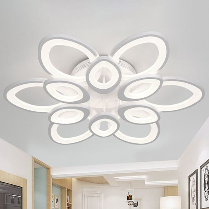 Hedendaagse Lotus Flush Mount Light Acryl Living Room LED Semi Flush plafondlicht in het wit