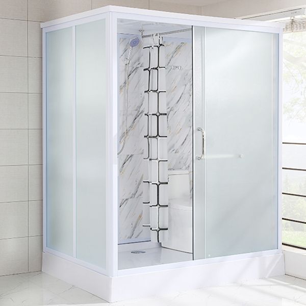 Rectangle Tempered Glass Shower Enclosure White Framed Shower Stall