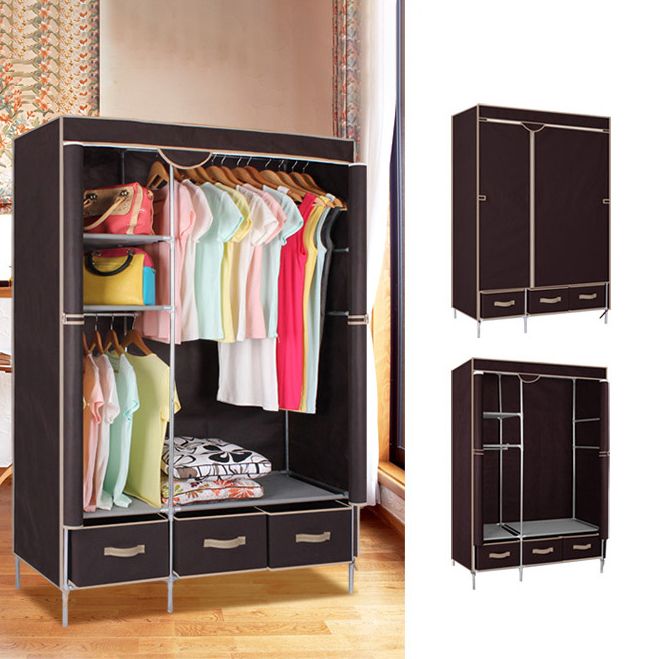 Steel Frame Wardrobe Cabinet Contemporary Home Wardrobe with Drawers