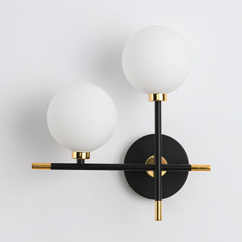 Black Gold Wall Mount Lamp Modern Style Spherical with Glass Shade for Bedroom