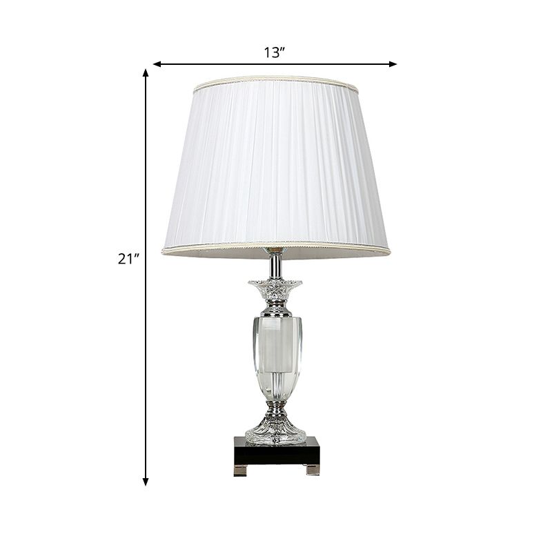 Simplicity Barrel Crystal Night Lighting 1-Light Table Lamp in White with Square Pedestal