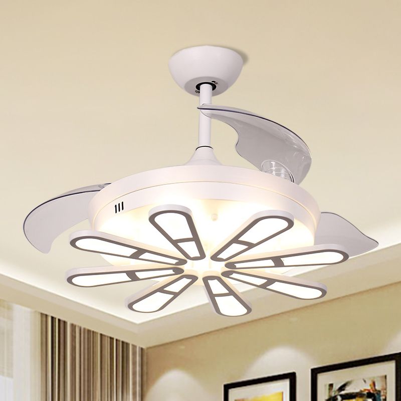 42" Wide White Round Semi Flush Nordic Metallic 3-Blade LED Ceiling Fan Lighting with Oblong Decor