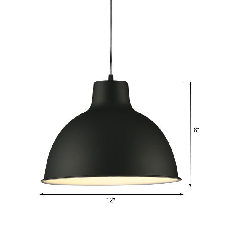 Light de plafond dôme de style loft 12 "/ 14" dia 1 lampe suspendue en métal clair avec cordon réglable en noir / blanc