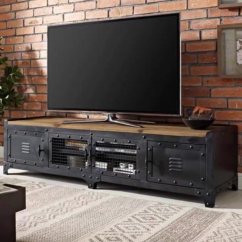 17.72"H TV Stand Industrial Style Enclosed Storage TV Console with 4 Doors