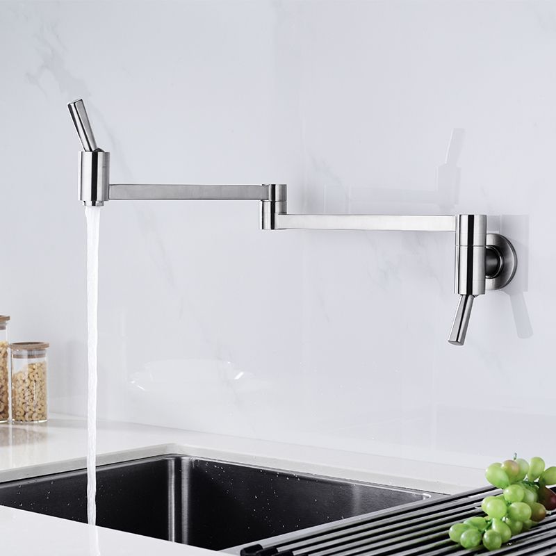 Modern Bridge-Style Kitchen Faucet 1-Hole Wall Mounted Pot Filler Faucet