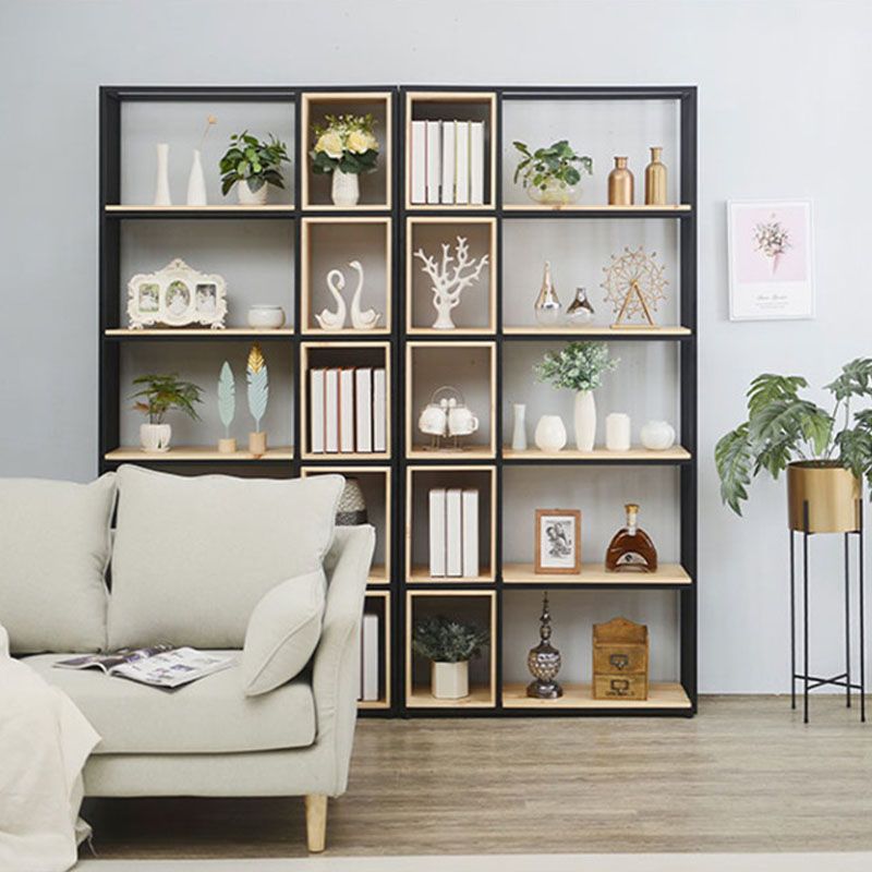 Modern Metal and Wooden Book Shelf Open Study Room Bookcase with Shelves