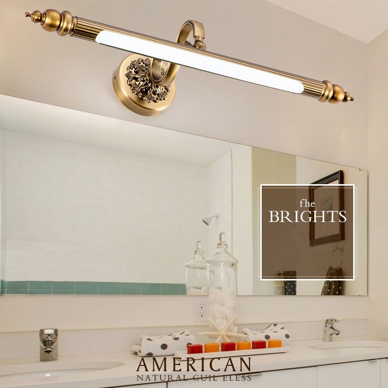 Iluminación de pared alargada de bronce estilo moderno led acrílico luz de aplique para baño