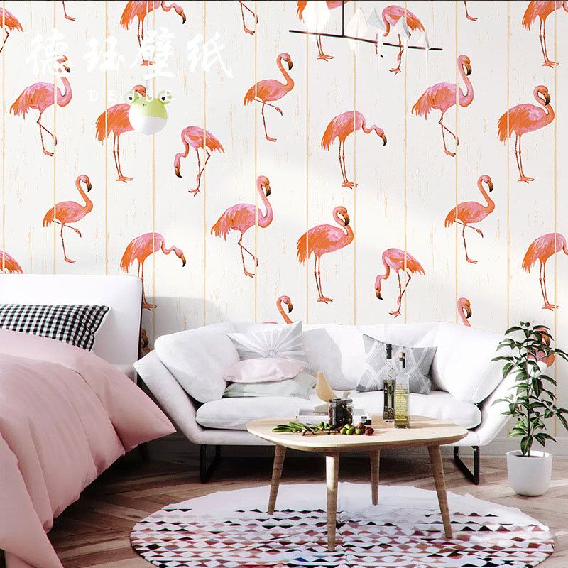 Romantic Flamingo Non-Pasted Wallpaper for Girl's Bedroom, 57.1 sq ft.