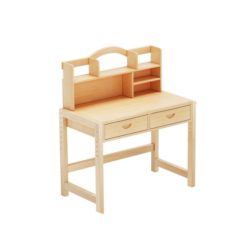 Pine Solid Wood Study Desk Table and Chair Set with Storage Shelves