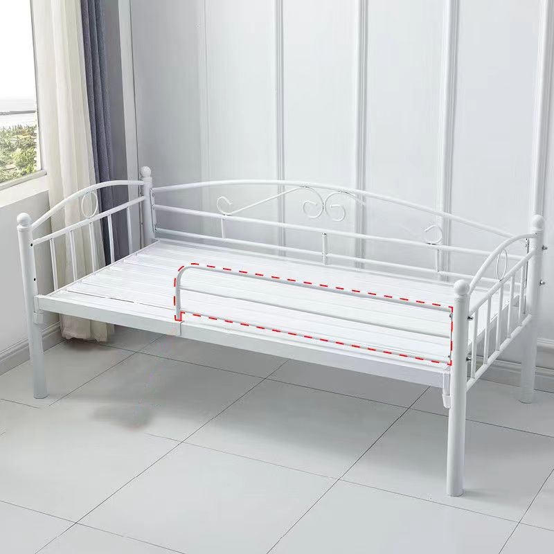 Metal Nursery Crib White Industrial Nursery Bed with Guardrail