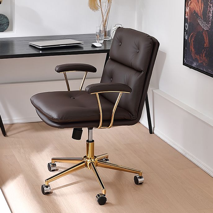 Mid-back Office Chair Leather Seat with Fixed Armrest and Tufted Office Chair