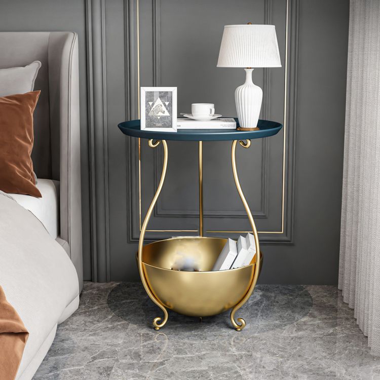 Metal Nightstand Contemporary Stone Top Night Table with  Shelves