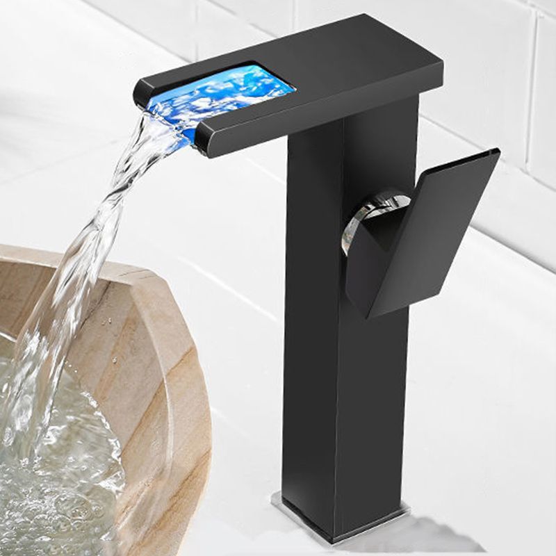 Modern Vessel Sink Faucet Brass Lever Handles LED Waterfall Basin Lavatory Faucet