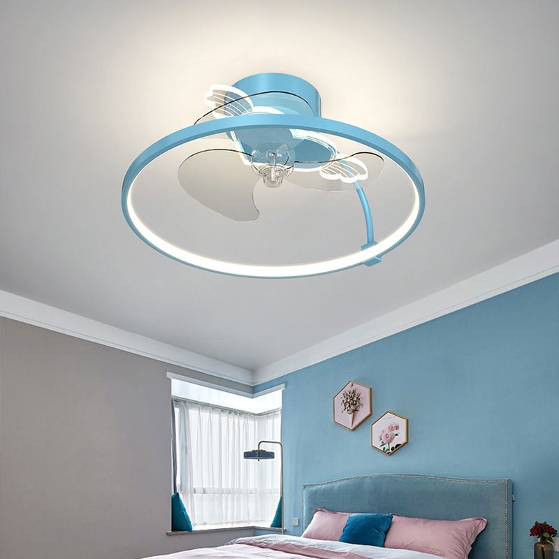 Lampada a ventola a soffitto a forma di cuore a forma di ali di cartone animato Metal Children Camera da letto LED FLUSH LUCE