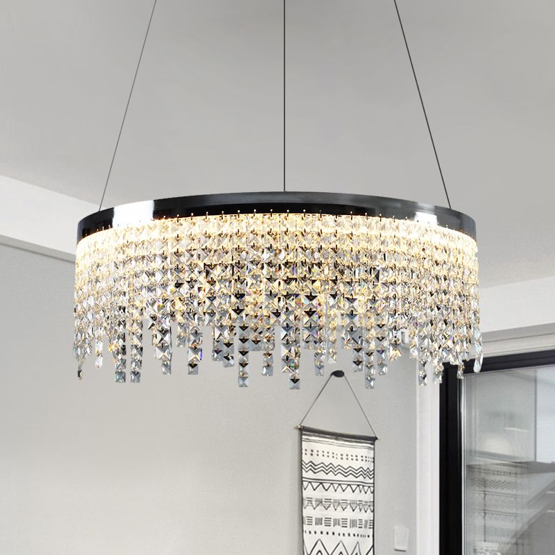 16"/19.5" Wide Chrome Round Down Lamp Modern Style Beveled Crystal LED Ceiling Chandelier in Warm/White Light