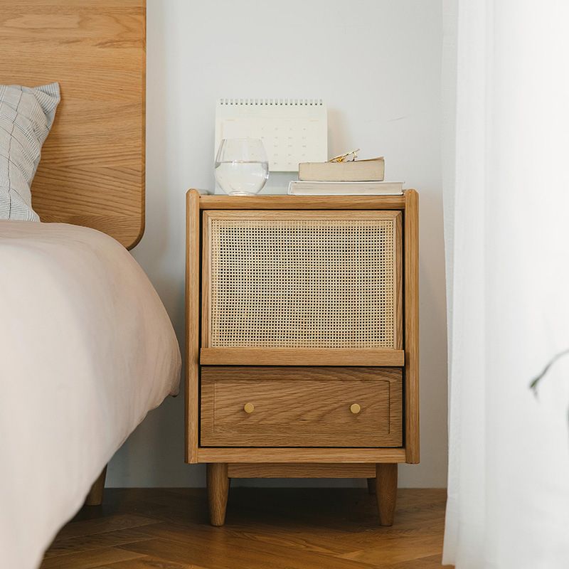 Contemporary Rattan Nightstand Lower Shelf Bedside Cabinet for Bedroom