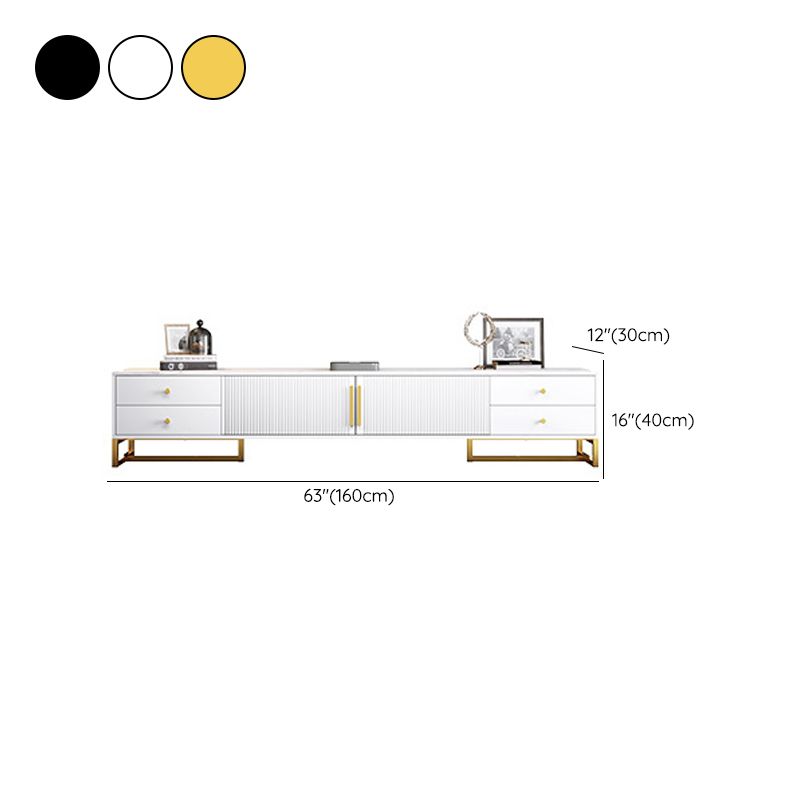 Modern Marble TV Stand Enclosed Storage TV Media Console with Metal Legs for Living Room