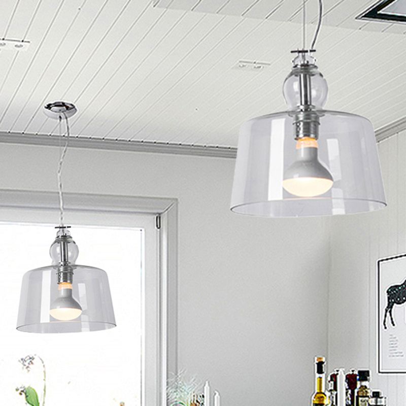 Modern 1 Light Pendant Light with Clear Glass Shade Chrome Upside-Down Trifle Bowl Hanging Lamp Fixture