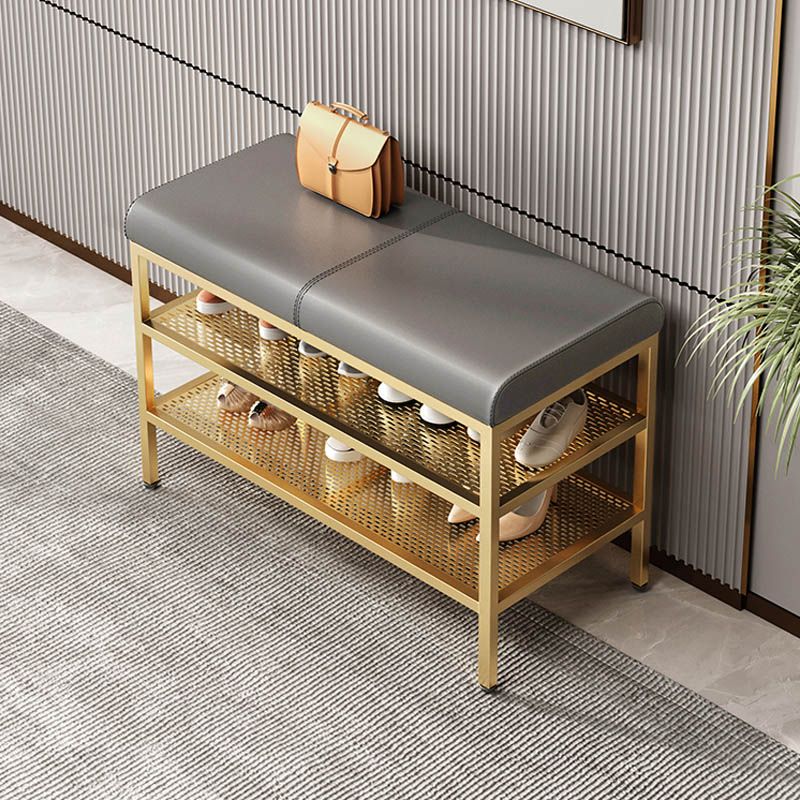 Metal Cushioned Bench Modern Seating Bench with Shelves for Entryway