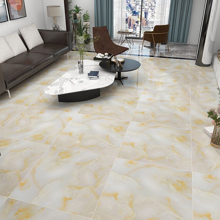 Square Floor Tile Straight Edge Polished Marbling Singular Tile