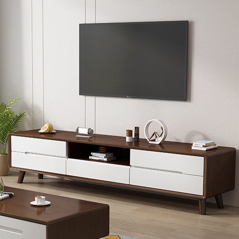 Contemporary Wood TV Stand Console Open Storage TV Media Stand for Living Room