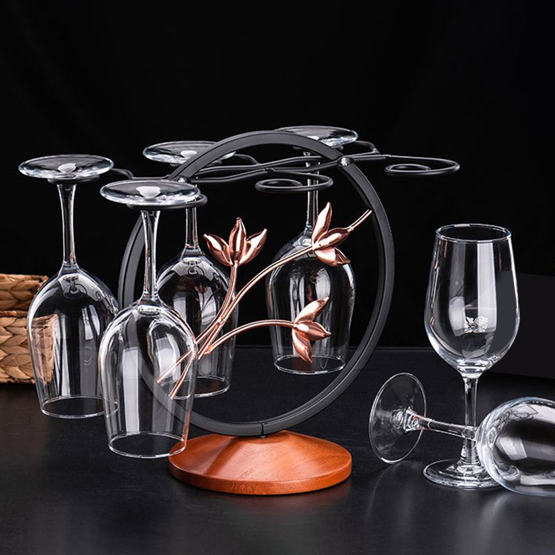 Contemporary Countertop Wine Glass Rack Wood and Metal Glass Rack