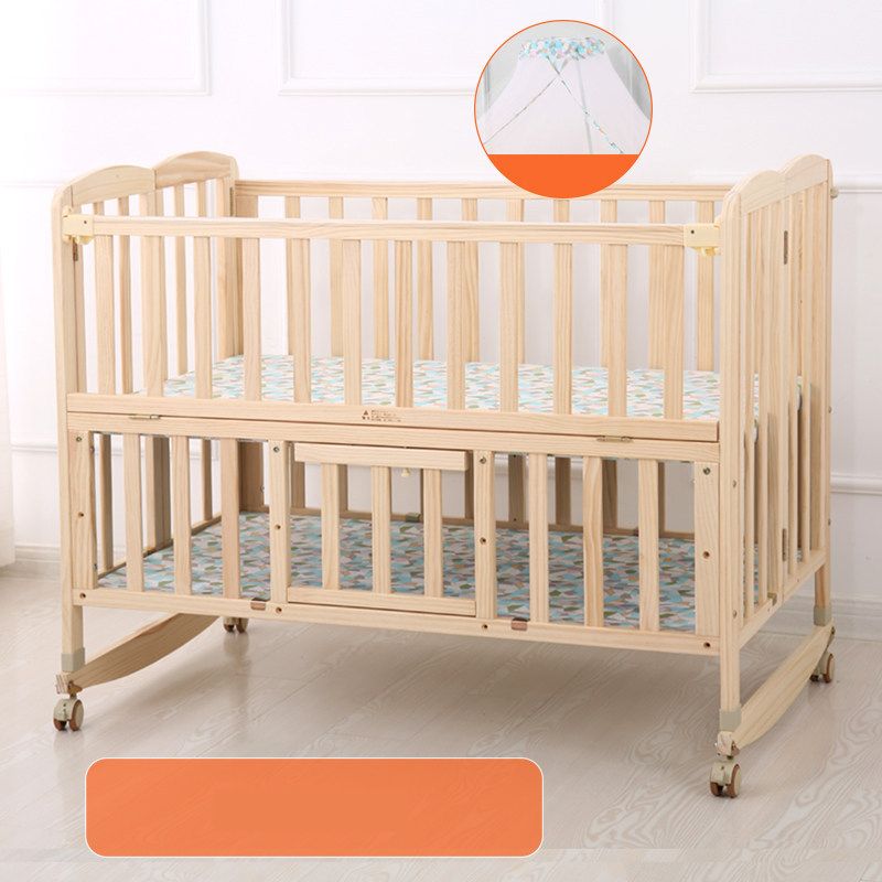 Convertible Solid Wood Baby Crib Folding Nursery Bed with Guardrail