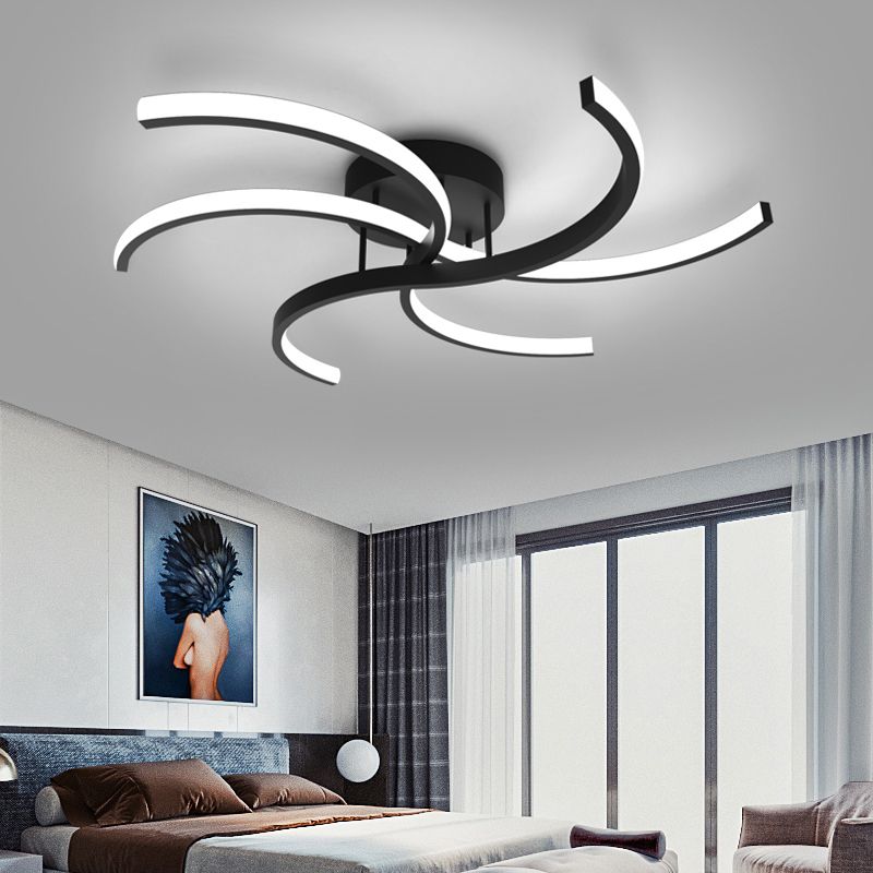 Windmill Shaped Bedroom Ceiling Light Metal Simplicist LED Semi Flush Mount in Black