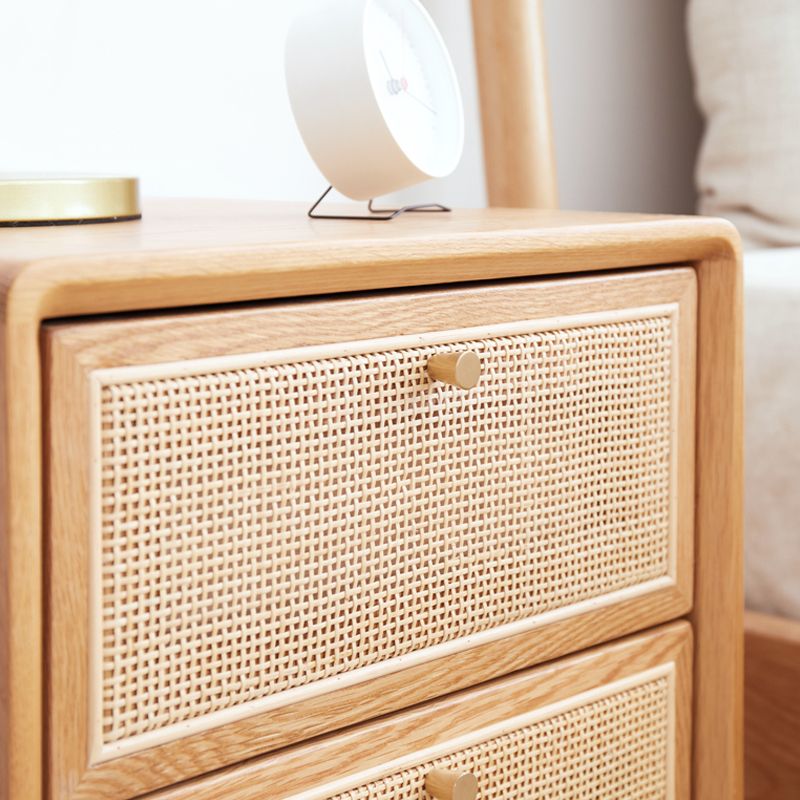 Solid Wood and Rattan Nightstand Drawer Storage 2 Drawer Bedside Cabinet Legs Included