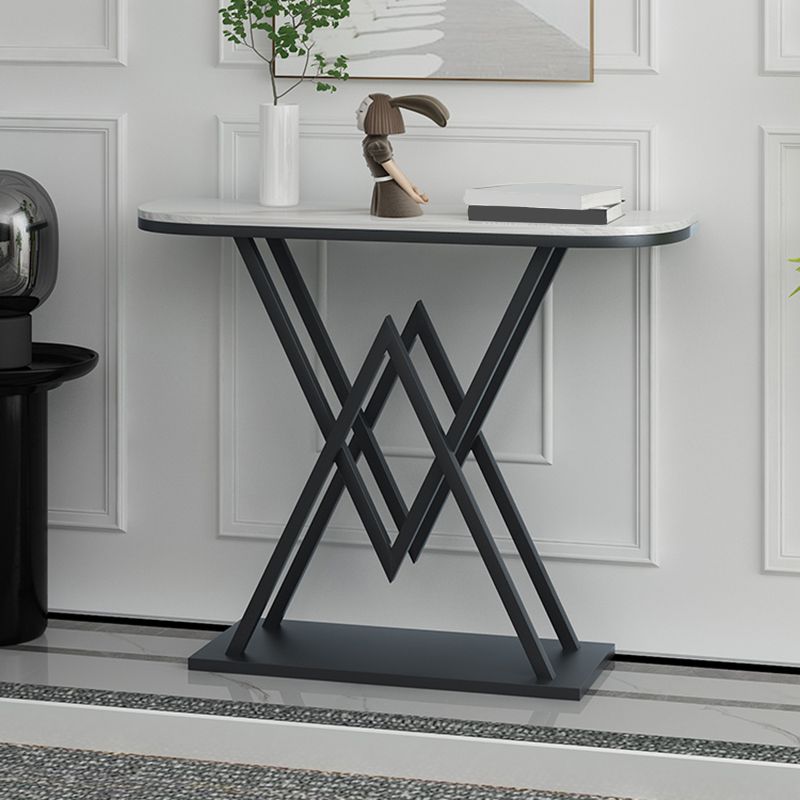 Metal Frame Accent Table with White Marble Console Table for Hall