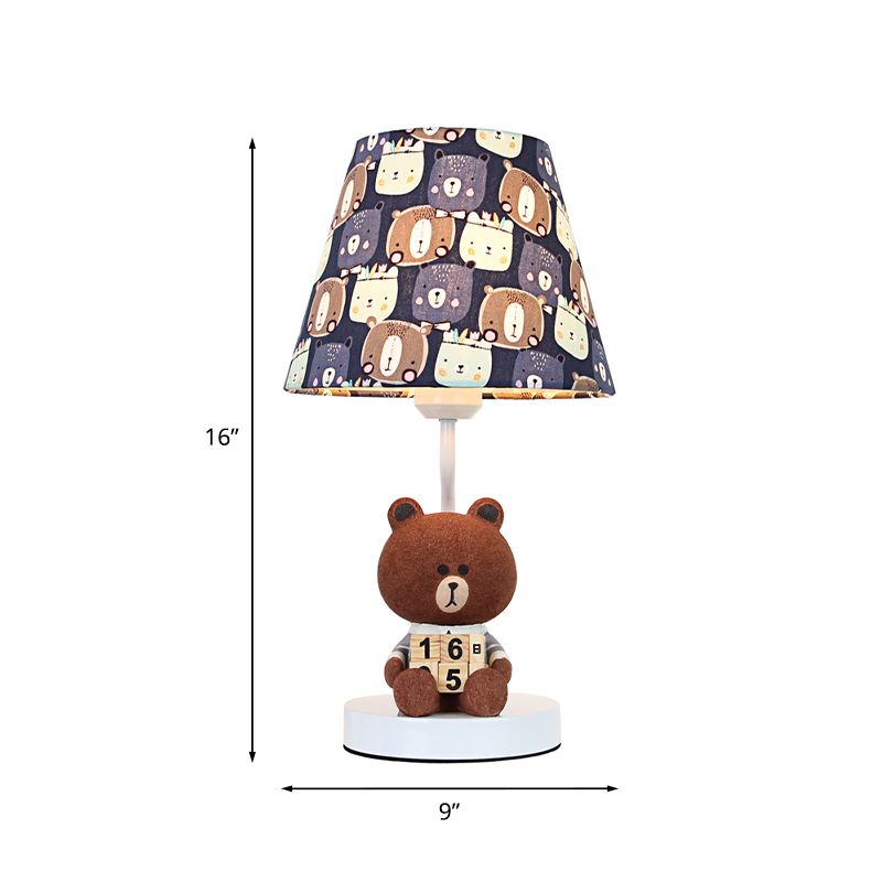 Kids Cartoon Bear/Rabbit Base Reading Book Light Fabric 1 Head Study Room Task Lighting in White/Brown