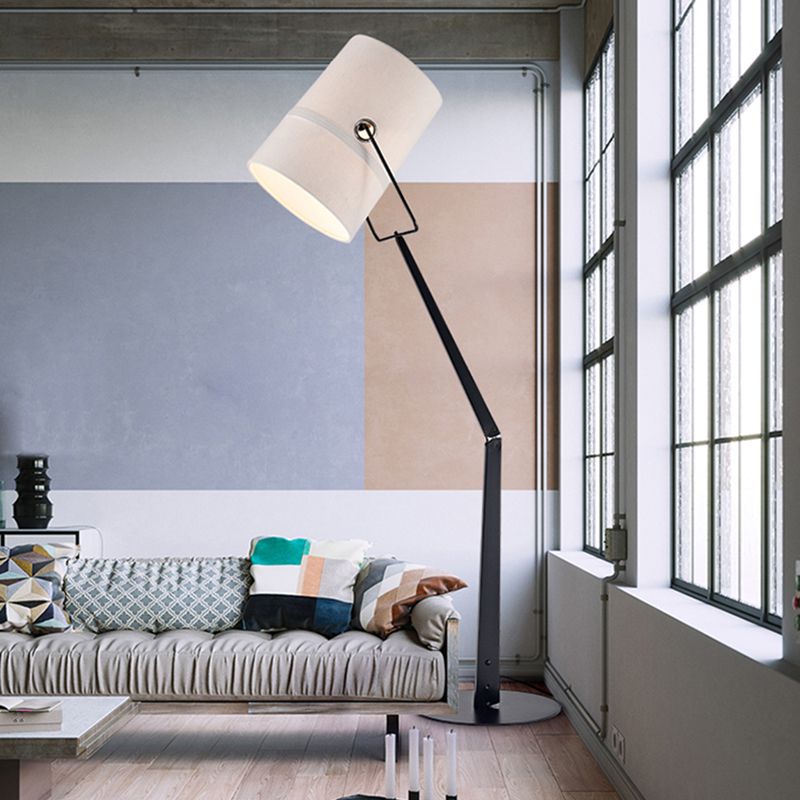 White Barrel Floor Lamp Creative Industrial Fabric Single Bedroom Adjustable Standing Light