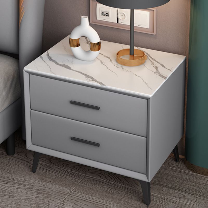 Modern Nightstand Stone Accent Table Nightstand with 2 Drawers