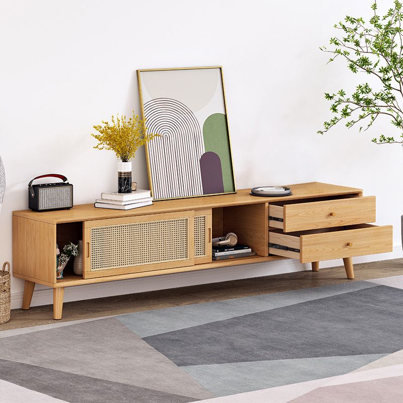 Modern TV Cabinet Solid Wood TV Stand Console with Cabinet - 17.72" H