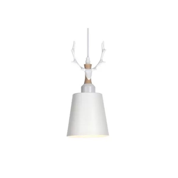 Macaron Style Bucket Hanging Light with Antlers 1 Light Metal Pendant Light for Balcony Foyer