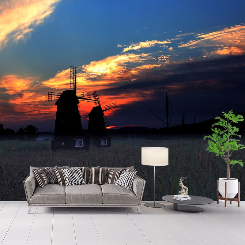 Big Windmill Mural Wallpaper Sitting Room Wall Mural in Light Color