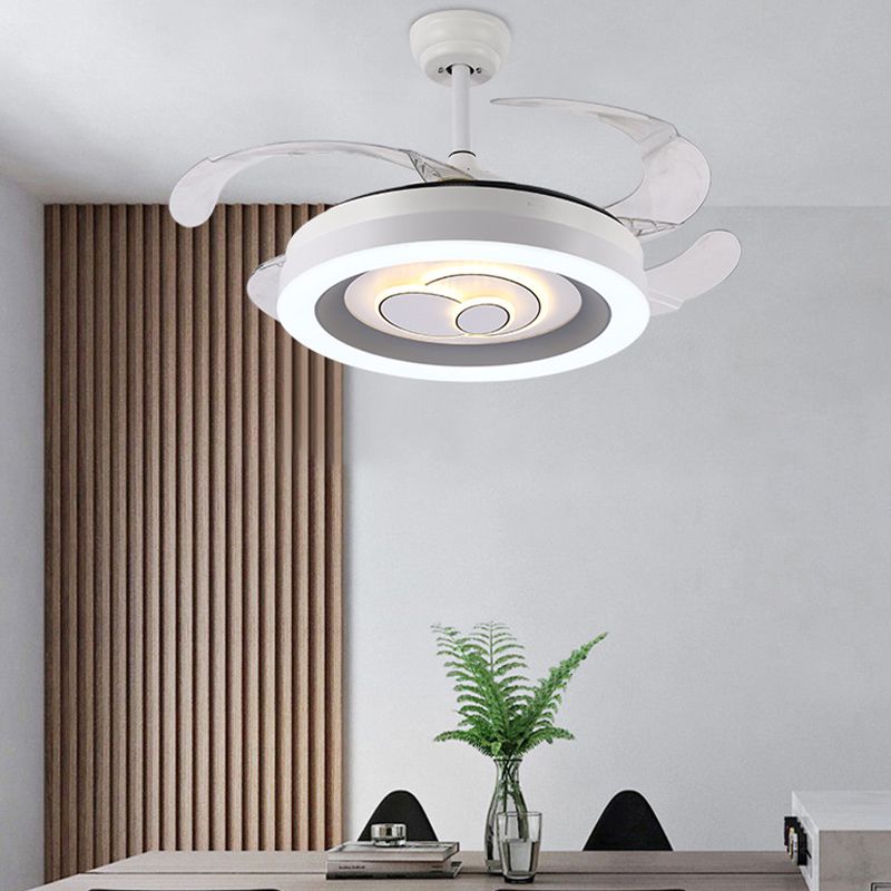 Contemporary LED Fan Ceiling Fixture in White Finish Metal Fixture