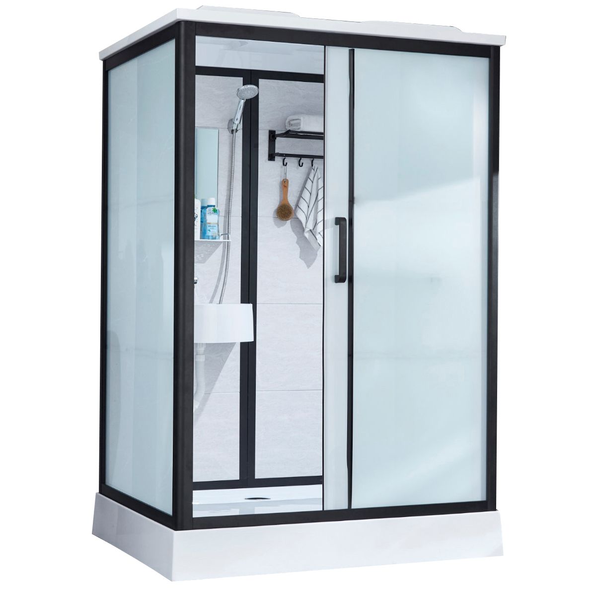 Framed Tempered Glass Shower Kit with Base Included Framed Shower Stall